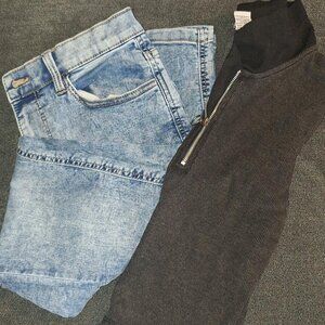 Matching Jeans Bundle Casual Outfit | Rue21 Ribbed Crop Top M Brown Zip Collar +